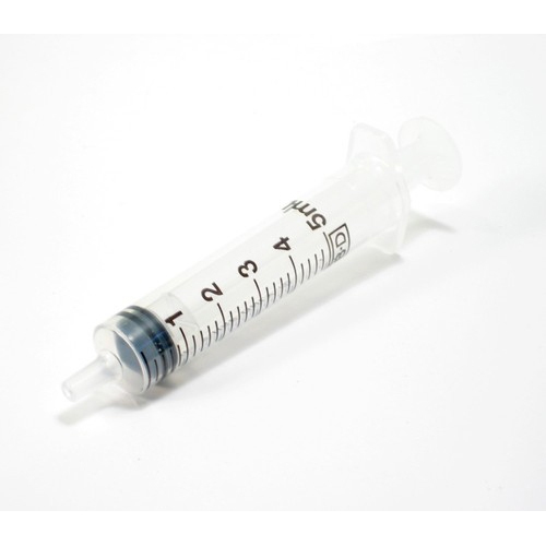 Plastic Syringe 5 ml, with leur fitting needle and cover, sterile. China