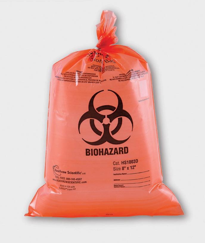 Biohazard disposal bags, High Density Polyethylene, Autoclavable with indicator and hazard symbol, 2