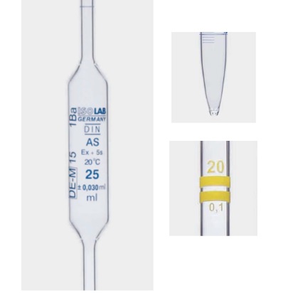 Pipette 25 mL - Volumetric - Patch Certified according to ISO as <class a=