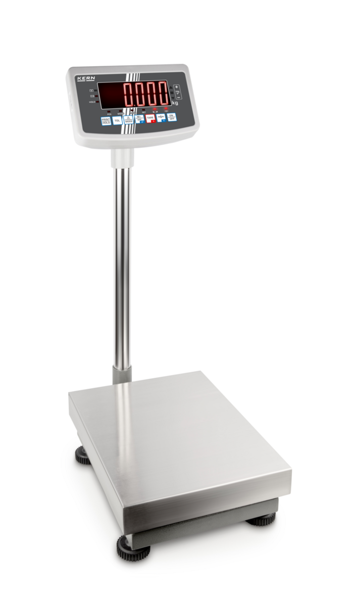 Platform scale with integrated rechargeable battery pack, a bright LED display and a column for greatest ease of use
