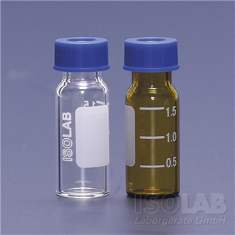 Vial, 1.5ml wide opening + short screw-threadvial, clear 11.6x32mm. Isolab Germany.