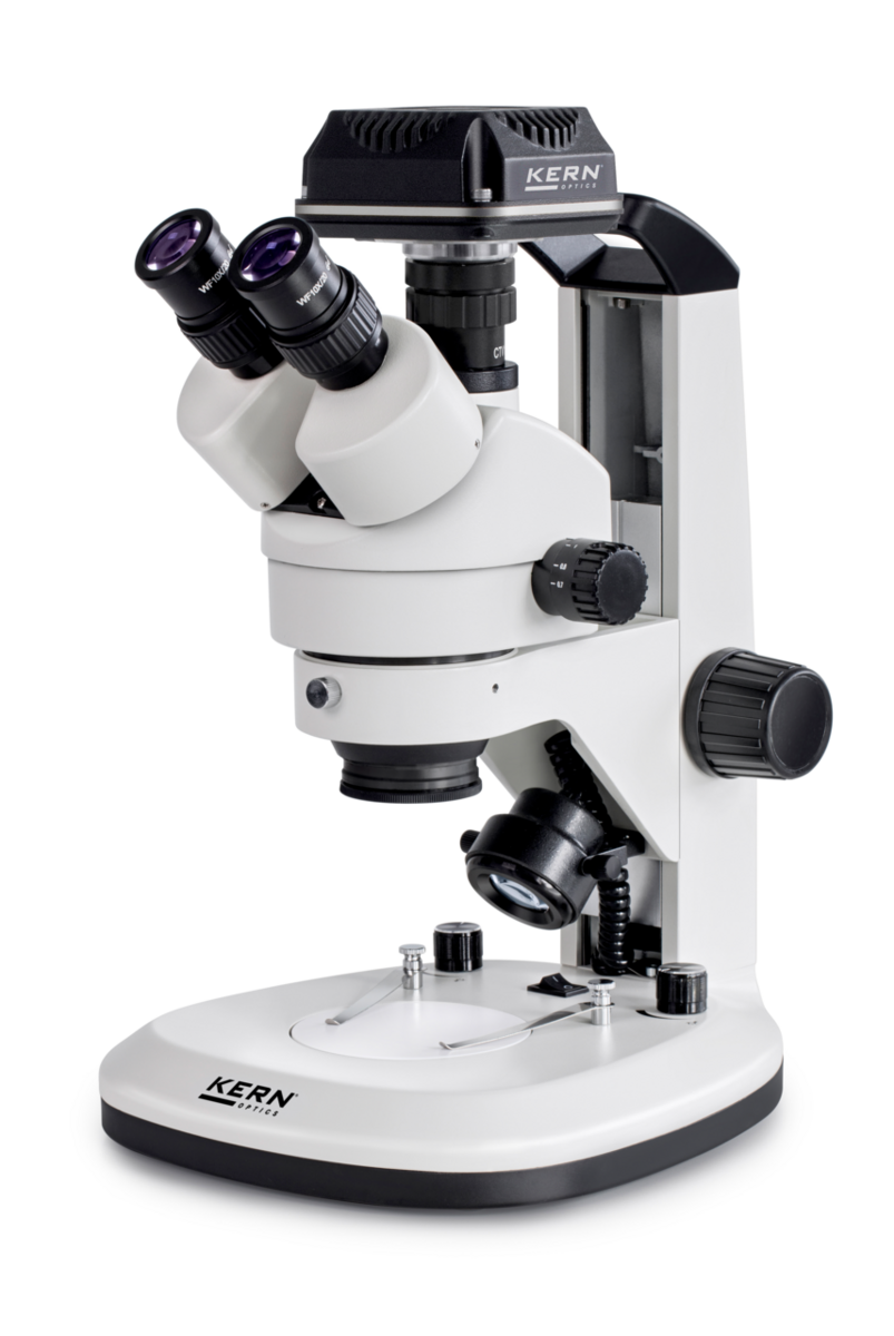 Digital Microscope Set OZL 468C825 consists of KERN OZL 468 – TRINOCULAR STEREO ZOOM MICROSCOPE and KERN ODC 825 – DIGITAL CAMERA