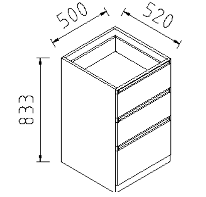 Laminated Wooden Cabinet with three drawers, Dimension 
833 x 500 x 52 mm