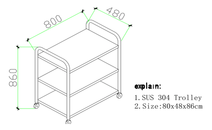 Laboratory Stainless Steel trolley (2 decks). Loading ability:100KGS with strong wheels & brakes.