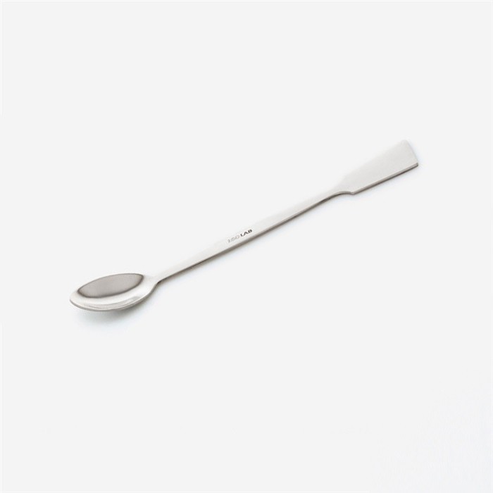 Spatula, Stainless Steel with one flat end and other spoon end, length 210mm , Isolab Germany.